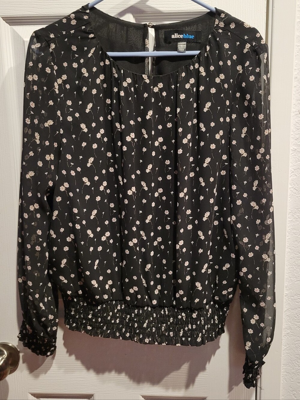 alice + olivia Black Floral Long-Sleeve Blouse